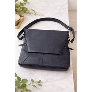 Pielino Genuine Leather Black Crossbody Bag Flap Shoulder Purse Adjustable Strap